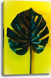 Постер Большой зеленый лист на ярко-желтом фоне