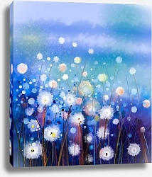 Постер Белые цветы одуванчика на лугу