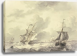 Постер Шуман Мартин Два корабля в открытом море, слева тонна