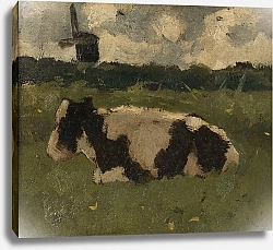 Постер Холст Ричард Роланд Resting Cow with a Mill