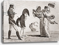 Постер Two ladies lose their hats on a windy day, published 1909.