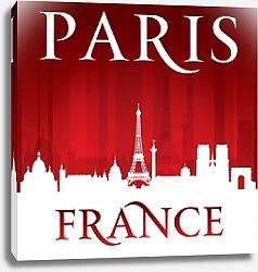 Постер Париж, Франция. Силуэт города на красном фоне