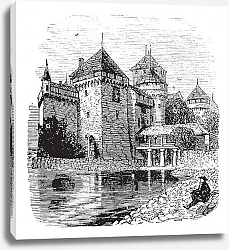 Постер Chillon Castle or Chateau de Chillon in Veytaux, Switzerland, during the 1890s, vintage engraving