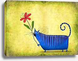 Постер Большой синий кот с цветком