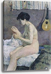 Постер Гоген Поль (Paul Gauguin) Study of Nude, Suzanne sewing, 1880
