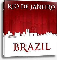 Постер  Рио-де-Жанейро, Бразилия. Силуэт города на красном фоне