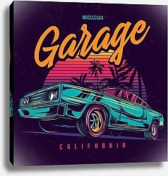 Постер Original vector illustration of an American muscle car in retro neon style.