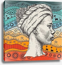 Постер Африканка в тюрбане на этническом узоре