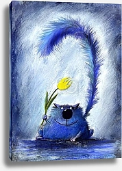 Постер Синий кот с желтым тюльпаном