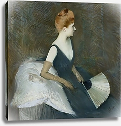 Постер Хеллеу Поль Madame Marthe Letellier Sitting on a Sofa, Holding a Fan