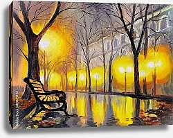 Постер Осенняя улица с горящими фонарями