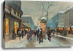 Постер Гальен-Лалу Эжен Grands Boulevards sous la neige à la tombée de la nuit