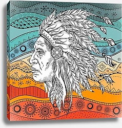 Постер Голова индейца на этническом узоре