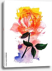 Постер Розовая роза с акварельными пятнами