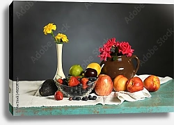 Постер Стол с фруктами и цветами