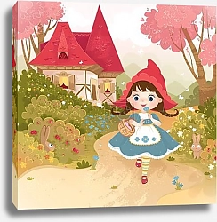 Постер bitmap, illustration, background, little red riding hood, girl, house, forest, rabbits, fairy tale, character, hero