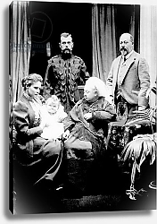 Постер Queen Victoria, Tsar Nicholas II, Tsarina Alexandra Fyodorovna, her daughter Olga Nikolaevna and Albert, Prince of Wales photographed at Balmoral, 1896