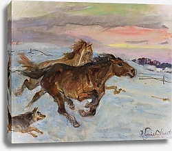 Постер Косак Войцех Horses fleeing from a wolf