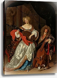 Постер Ван дер Ниер A lady playing a lute and a gentleman with a viola da gamba
