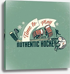 Хоккейный плакат в белой раме на холсте