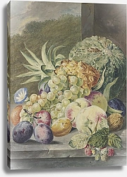 Постер Брассел Паулюс Fruchtstück, Melone, Ananas, Trauben, Pfirsiche, Pflaumen, Nüsse