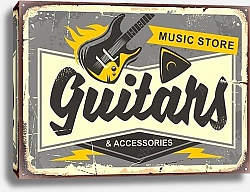 Постер Винтажная вывеска для гитарного магазина 