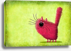 Постер Розовый кот на зеленом фоне