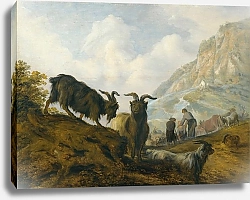 Постер Козы На Склоне Холма, А За Ними Пастухи