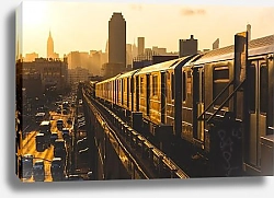 Постер США, Нью-Йорк. Subway Train at Sunset