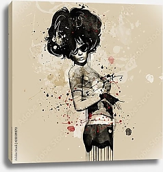 Постер Силуэт девушки с брызгами в стиле гранж 7