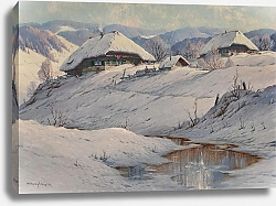 Постер Хауптманн Карл A Winter Landscape with Snow-Covered Farmsteads and a Stream