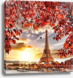 Постер Франция, Париж. Eiffel Tower with autumn leaves