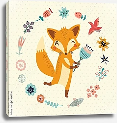 Постер Милая лисичка в цветочном венке