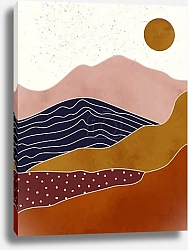 Постер Абстрактный пейзаж гор с солнцем 1