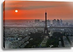 Постер Париж, Франция, Эйфелева башня на фоне красного заката