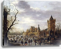 Постер Гойен Ян A View of Kasteel Batestein Vianen, in Winter with a Gentleman, his Wife and Retinue Watching Winter Sports on the Ice