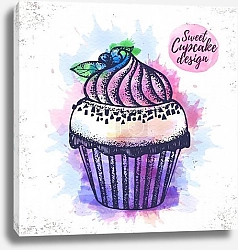 Постер Эскиз акварельного черничного кекса