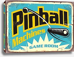 Постер Пинбол, ретро вывеска игрового зала