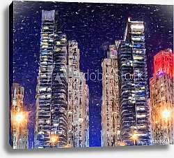 Постер Высотки современного Дубая в ночных огнях