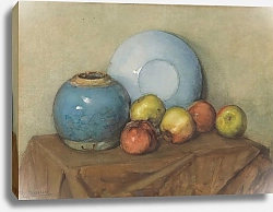 Постер Мондриан Пит Яблоки, круглый горшочек и тарелка на столе