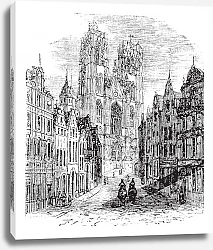 Постер The Church Saint-Gudula of Brussels, Belgium. Vintage engraving.