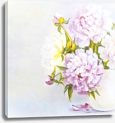 Постер Розовые и белые цветы пионов в белой вазе, левая часть