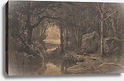 Постер Аппиан Адольф Three Fishermen Along the Banks of a River at the Edge of a Forest