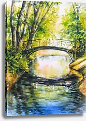 Постер Летний пейзаж с мостом через реку