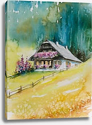 Постер Типичный альпийский дом на холме