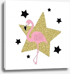 Постер Розовый фламинго со звездами