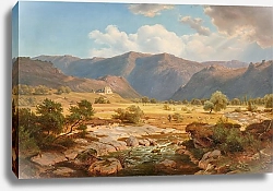 Постер Циммерманн Альберт Voralpenlandschaft mit einer Kapelle und Hirtenstaffage