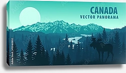 Постер Панорама Канады с лесом и лосем
