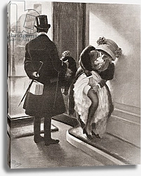 Постер A Little Mishap. Woman adjusting her stocking, published 1912.