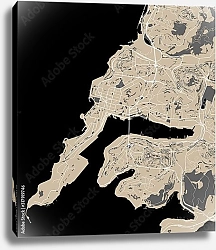 Постер План города Владивосток, Россия, в черном цвете